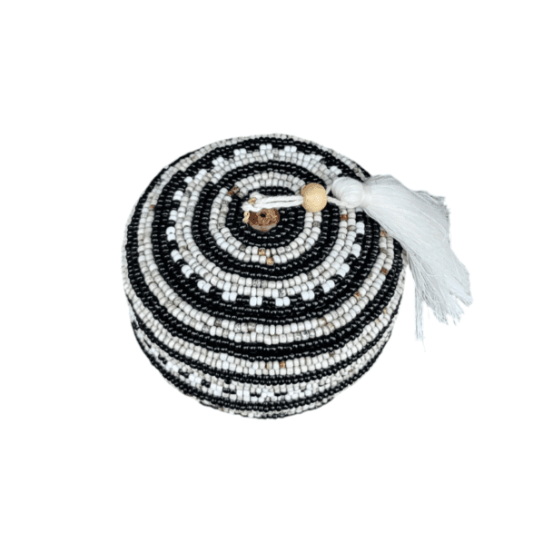 bamboe doosje zwart/beige kraaltjes